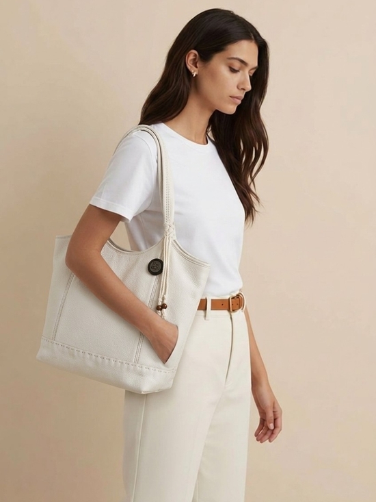 The Sak Handbags - Vintage The Sak Taupe Pebbled Leather Shoulder Hobo Tote